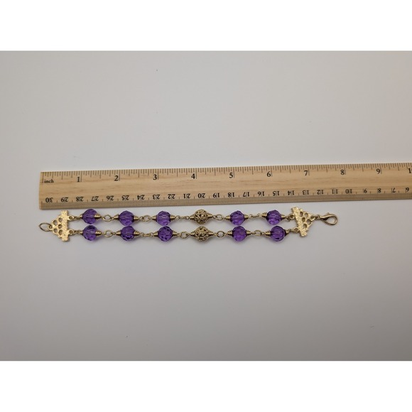 Purple Crystal Beaded Bracelet Double Strand Gold Tone‎ Clasp Closure - Picture 5 of 5